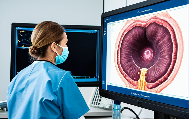 Colonoscopy - AI assisted polyp detection**

"A gastroenterologist performing a colonoscopy, viewing a large monitor displaying the colon interior. Highlighted on the screen are areas identified as potential polyps by an AI diagnostic system. Medical environment, sterile setting, professional lighting, fully clothed doctor, appropriate attire, safe for work, showcasing advanced medical technology, perfect anatomy, correct proportions, natural pose, high resolution, professional photography."

**