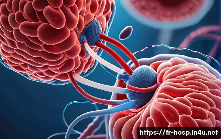 혈액 검사로 알 수 있는 질환들 - A detailed scientific illustration of a human bloodstream showing red and white blood cells flowing ...