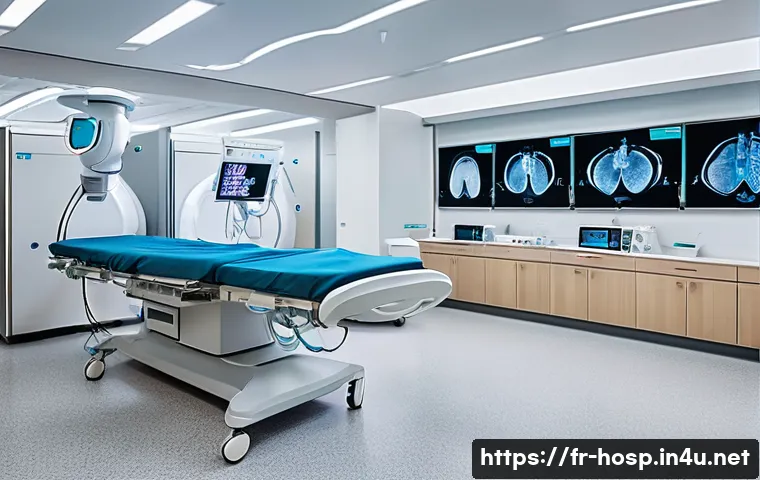 간질환 전문 병원 추천 - A modern French university hospital hepatology department interior, featuring advanced medical imagi...