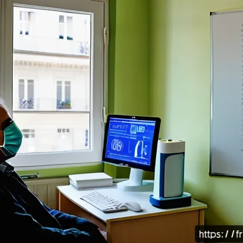 Home 32 폐 기능 검사와 진단 가능한 질환 - A modern French pulmonologist’s office with a middle-aged French patient undergoing spirometry testi...