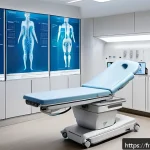 Home 18 근육통과 관절염 진료 병원 추천 - A modern French clinic treatment room showcasing a multidisciplinary team including a physiotherapis...